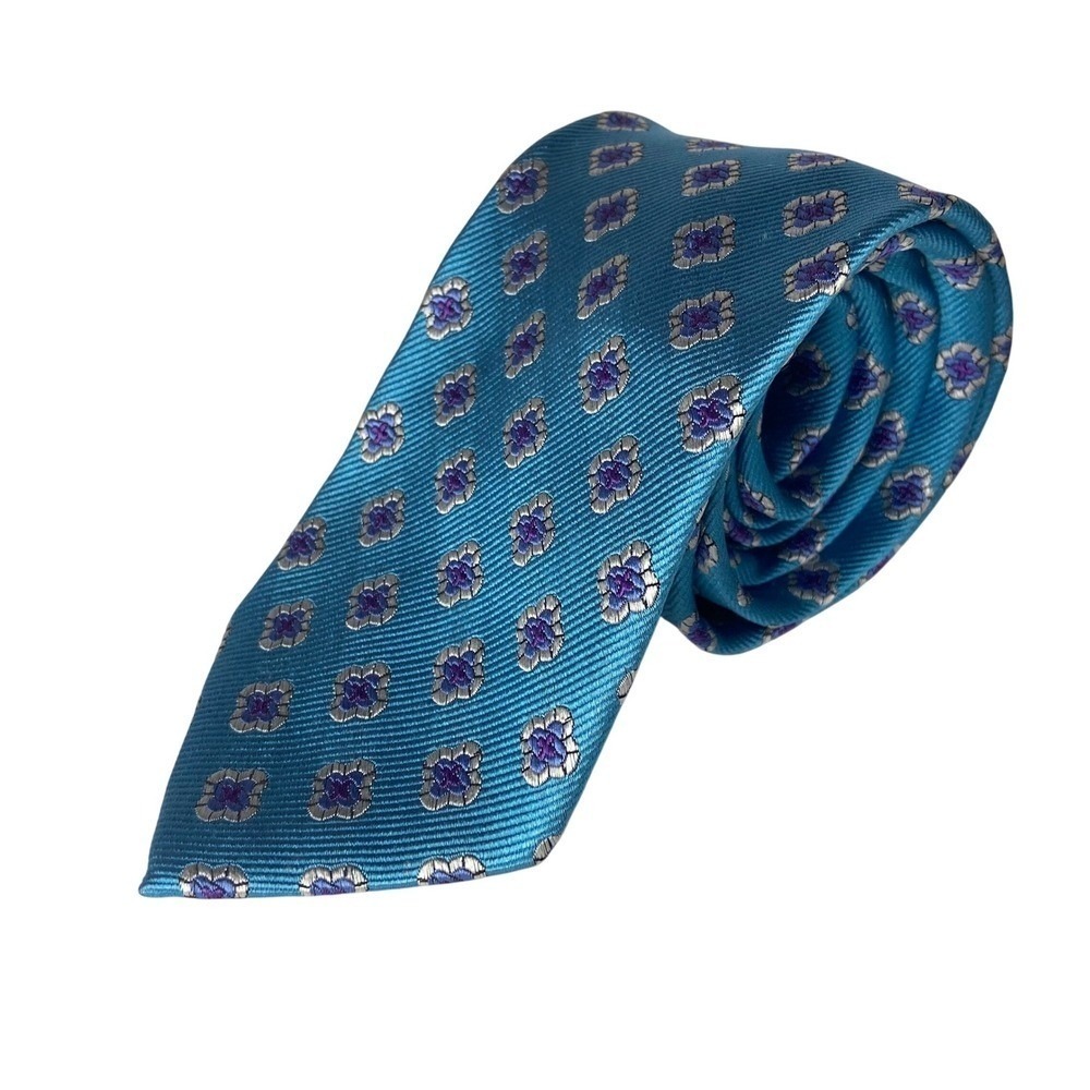 Isaac Mizrahi New York Mens Silk Tie Blue Purple Medallion Geometric WPL